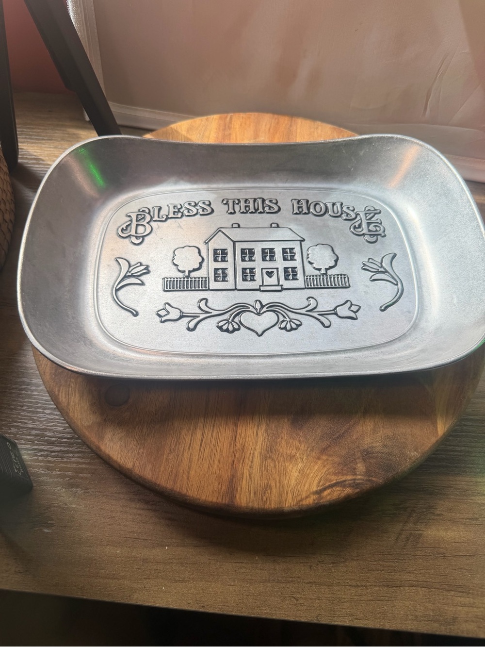Bless This House Decorative Metal Serving Tray - Silver